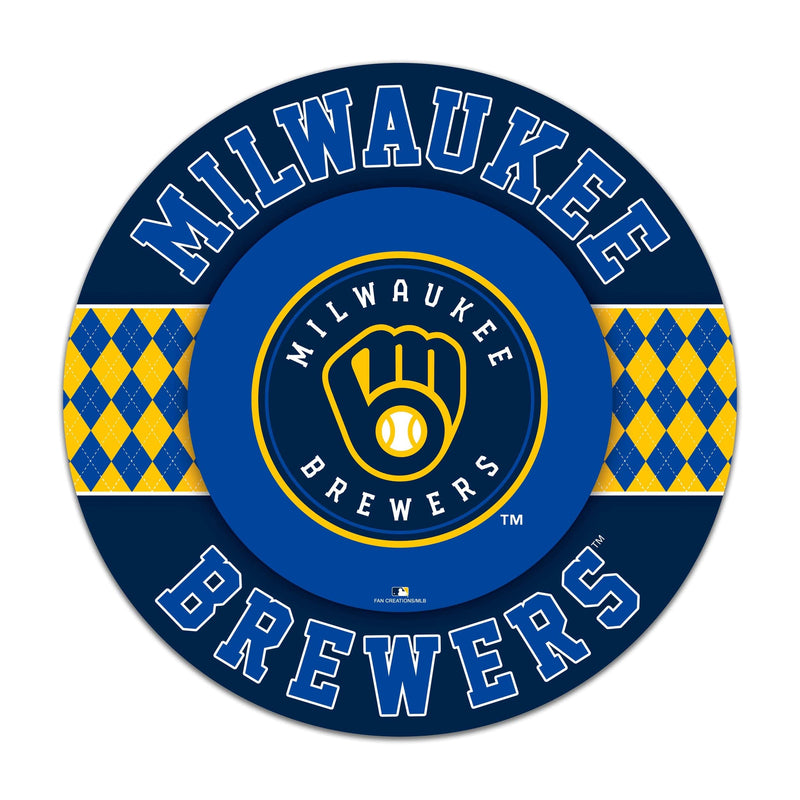 Load image into Gallery viewer, Fan Creations MLB Milwaukee Brewers Argyle 16inc Circle Wall Art
