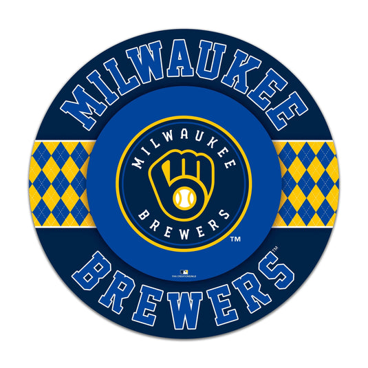 Fan Creations MLB Milwaukee Brewers Argyle 16inc Circle Wall Art