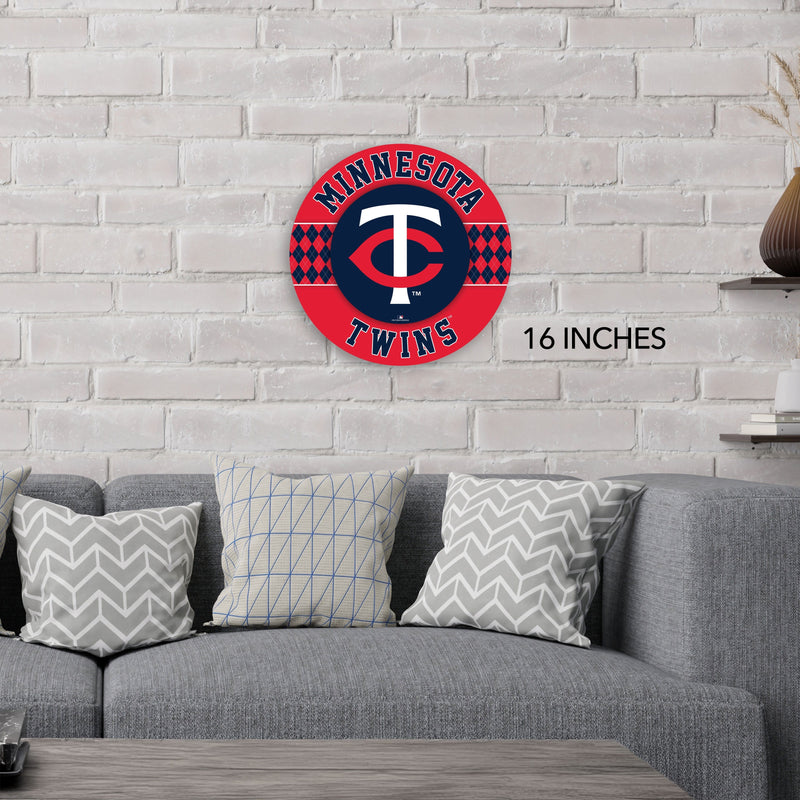 Load image into Gallery viewer, Fan Creations MLB Minnesota Twins Argyle 16inc Circle Wall Art
