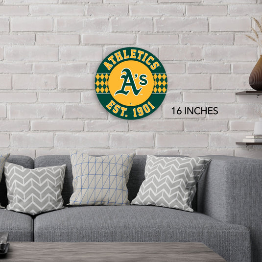 Fan Creations MLB Oakland Athletics Argyle 16inc Circle Wall Art