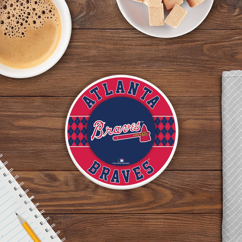 Load image into Gallery viewer, Fan Creations coaster MLB - Atlanta Braves 4 inch Ceramic Argyle Coaster
