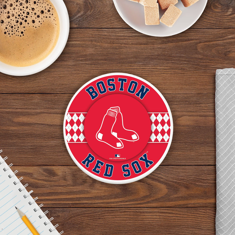 Load image into Gallery viewer, Fan Creations coaster MLB - Boston Red Sox 4 inch Ceramic Argyle Coaster
