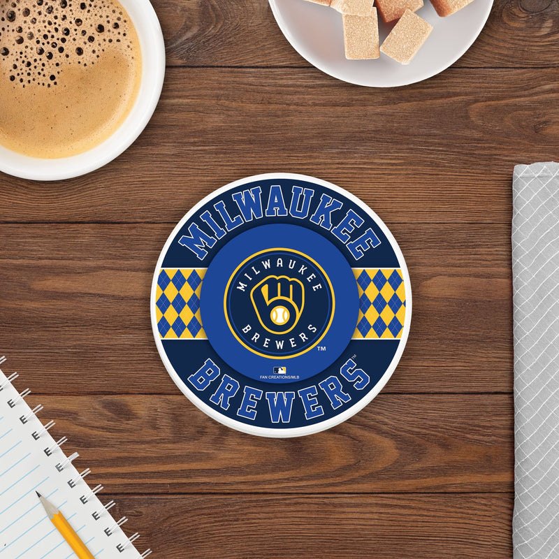 Load image into Gallery viewer, Fan Creations coaster MLB - Milwaukee Brewers 4 inch Ceramic Argyle Coaster

