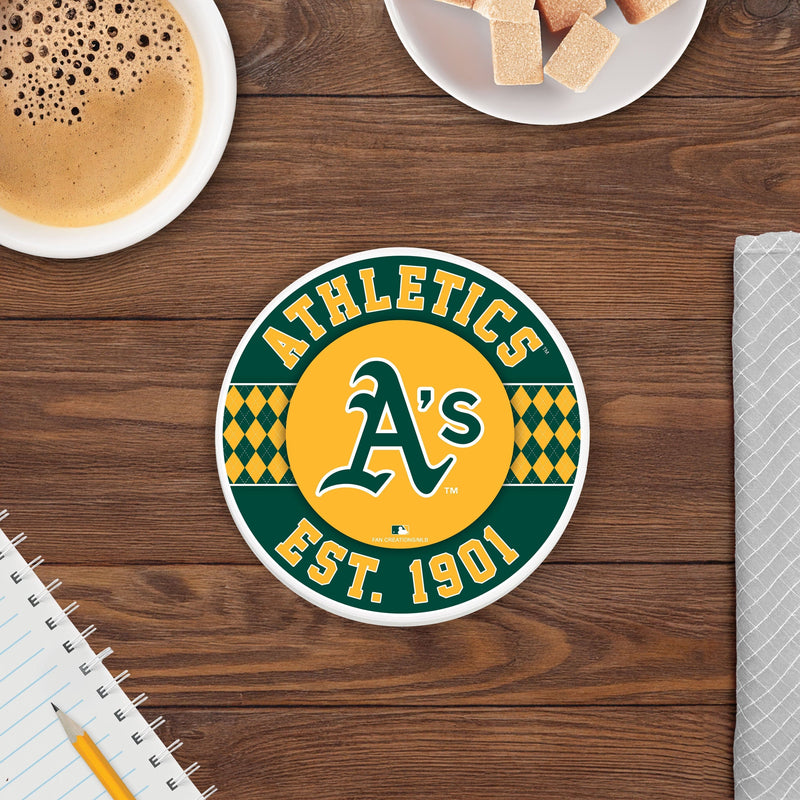 Load image into Gallery viewer, Fan Creations coaster MLB - Oakland Athletics 4 inch Ceramic Argyle Coaster
