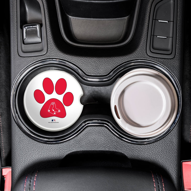 Load image into Gallery viewer, Fan Creations MLB Boston Red Sox Themed Ceramic Car Coaster -2.5&quot; Bigfoot Carrying Team Flag Design - 2 Pack
