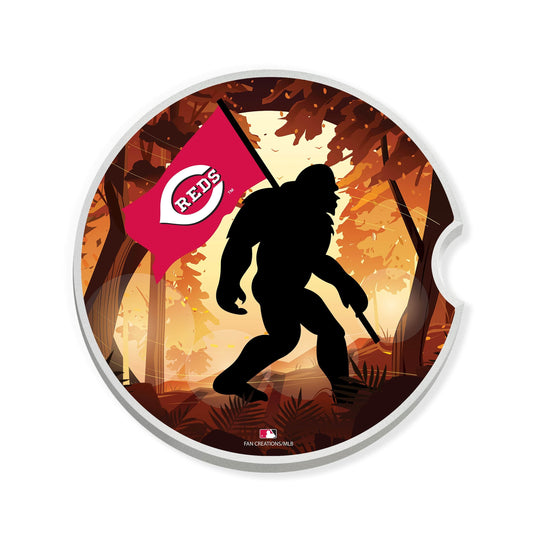 Fan Creations MLB Cincinnati Reds Themed Ceramic Car Coaster - 2.5" Bigfoot Carrying Team Flag Design - 2 Pack