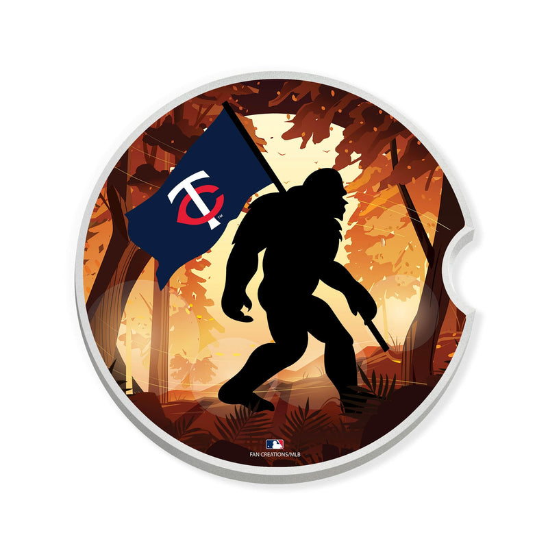 Load image into Gallery viewer, Fan Creations MLB Minnesota Twins Themed Ceramic Car Coaster - 2.5" Bigfoot Carrying Team Flag Design - 2 Pack
