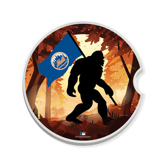 Fan Creations MLB New York Mets Themed Ceramic Car Coaster - 2.5" Bigfoot Carrying Team Flag Design - 2 Pack