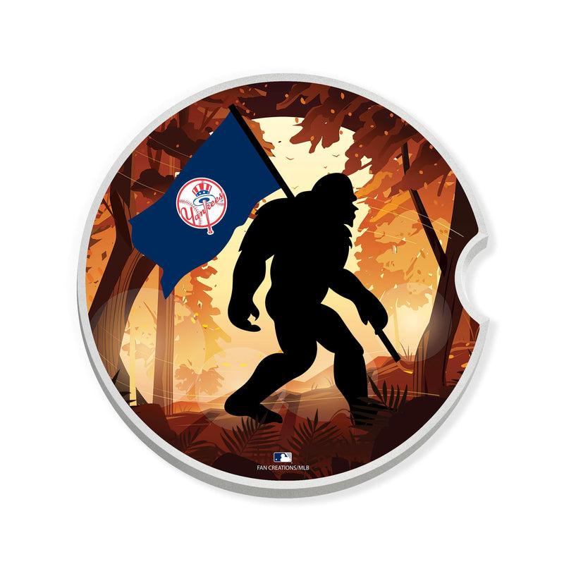 Load image into Gallery viewer, Fan Creations MLB New York Yankees Themed Ceramic Car Coaster - 2.5" Bigfoot Carrying Team Flag Design - 2 Pack
