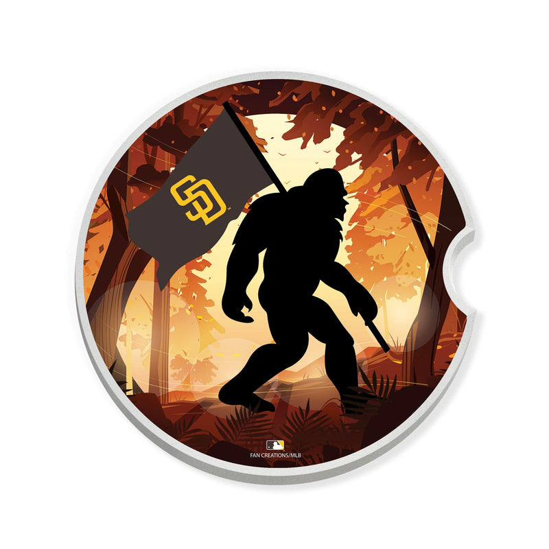 Load image into Gallery viewer, Fan Creations MLB San Diego Padres Themed Ceramic Car Coaster - 2.5" Bigfoot Carrying Team Flag Design - 2 Pack
