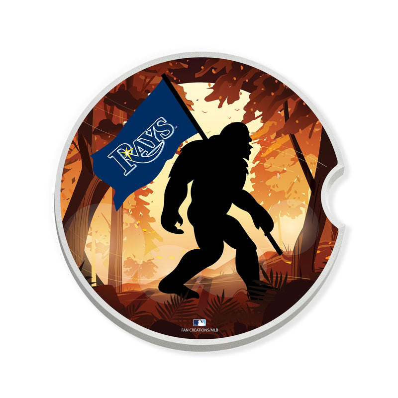 Load image into Gallery viewer, Fan Creations MLB Tampa Bay Rays Themed Ceramic Car Coaster - 2.5" Bigfoot Carrying Team Flag Design - 2 Pack

