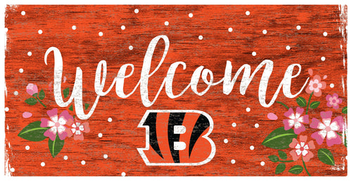 Fan Creations 6x12 Horizontal Cincinnati Bengals Welcome Floral 6x12 Sign