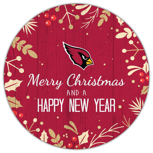 Fan Creations Holiday Home Decor Arizona Cardinals Merry Christmas & Happy New Years 12in Circle