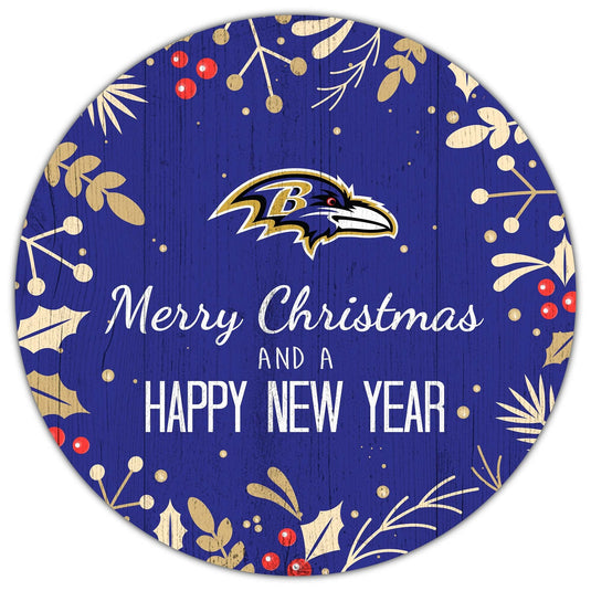 Fan Creations Holiday Home Decor Baltimore Ravens Merry Christmas & Happy New Years 12in Circle