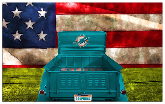 Fan Creations Home Decor Miami Dolphins  Patriotic Retro Truck 11x19