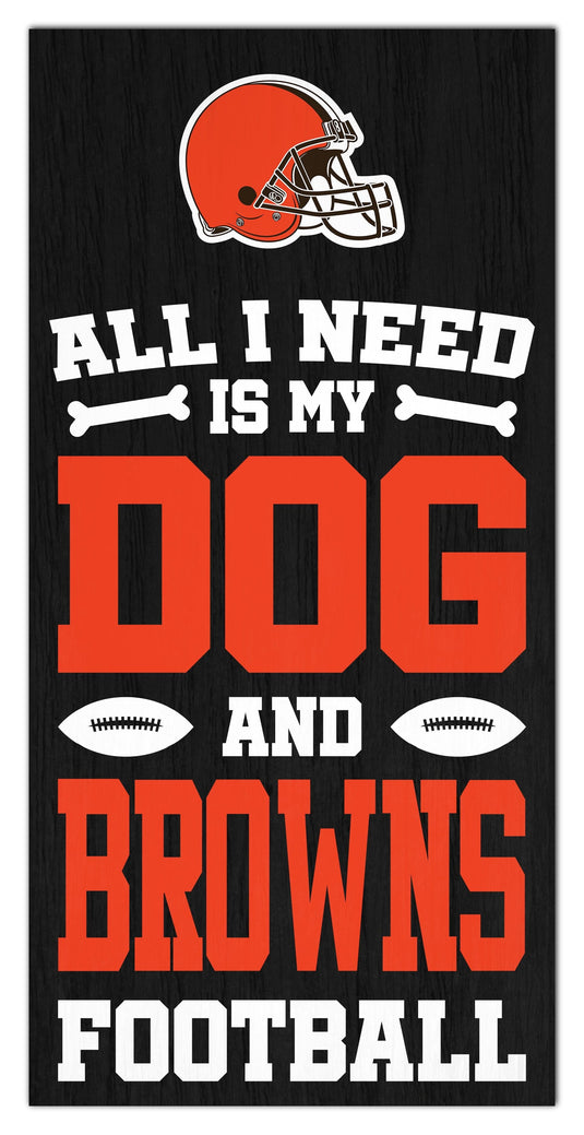 Cleveland Browns "Football And My Dog" Wood Sign - Fan Creations, Distressed Design, 6x12 Inch