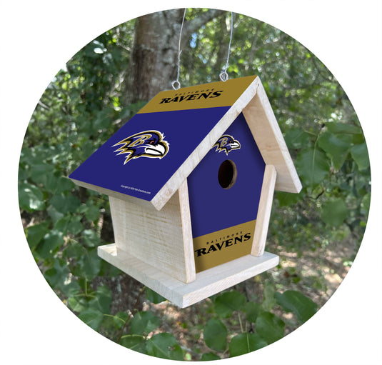 Fan Creations NFL Baltimore Ravens-Themed Birdhouse – White Mahogany with Bright UV Printed Team Colors