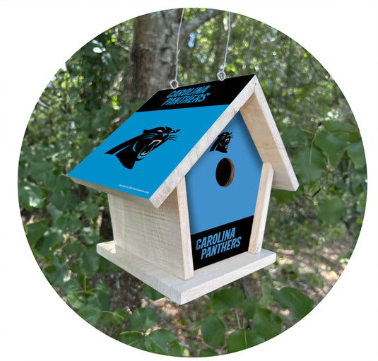 Fan Creations NFL Carolina Panthers-Themed Birdhouse – White Mahogany with Bright UV Printed Team Colors