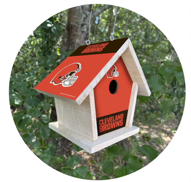 Load image into Gallery viewer, Fan Creations NFL Cleveland Browns-Themed Birdhouse – White Mahogany with Bright UV Printed Team Colors
