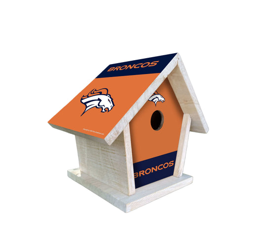 Fan Creations NFL Denver Broncos-Themed Birdhouse – White Mahogany with Bright UV Printed Team Colors