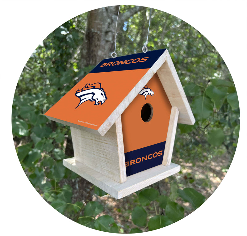 Load image into Gallery viewer, Fan Creations NFL Denver Broncos-Themed Birdhouse – White Mahogany with Bright UV Printed Team Colors
