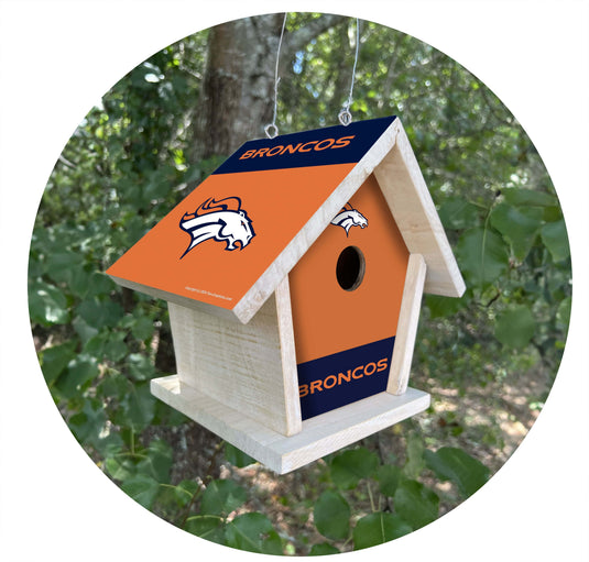 Fan Creations NFL Denver Broncos-Themed Birdhouse – White Mahogany with Bright UV Printed Team Colors