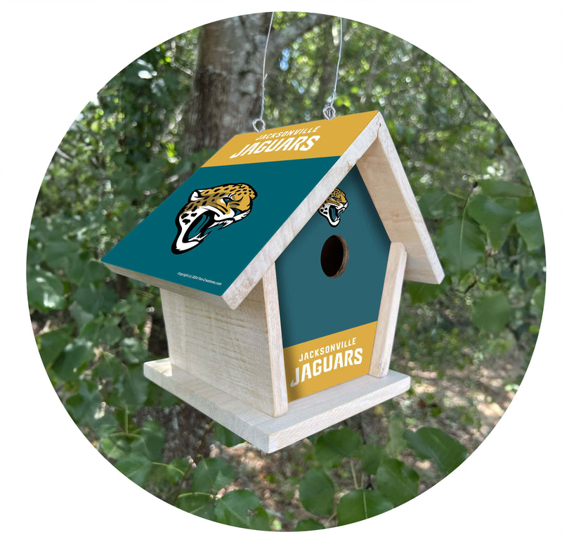 Load image into Gallery viewer, Fan Creations NFL Jacksonville Jaguars-Themed Birdhouse – White Mahogany with Bright UV Printed Team Colors
