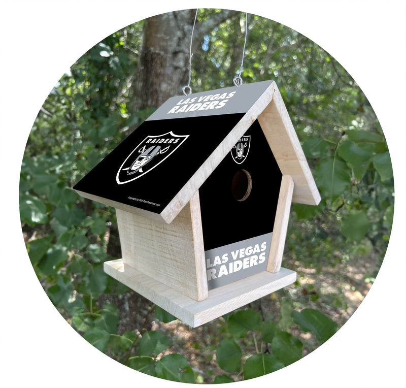 Load image into Gallery viewer, Fan Creations NFL Las Vegas Raiders-Themed Birdhouse – White Mahogany with Bright UV Printed Team Colors
