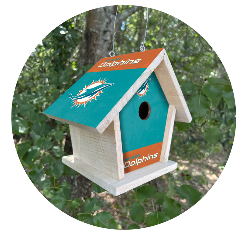 Load image into Gallery viewer, Fan Creations NFL Miami Dolphins-Themed Birdhouse – White Mahogany with Bright UV Printed Team Colors
