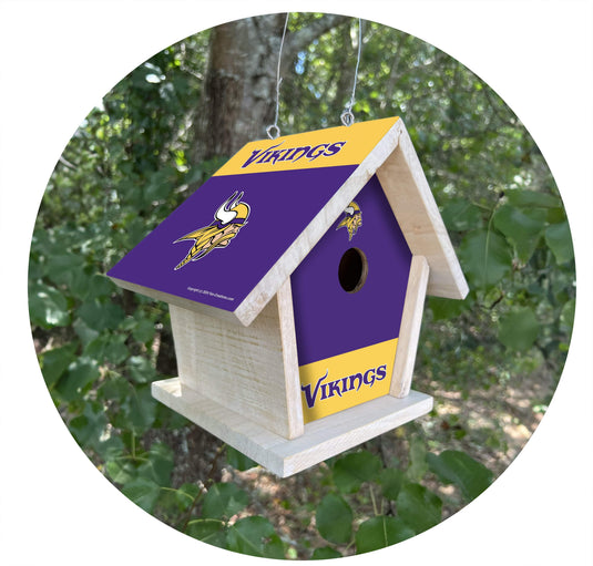 Fan Creations NFL Minnesota Vikings-Themed Birdhouse – White Mahogany with Bright UV Printed Team Colors