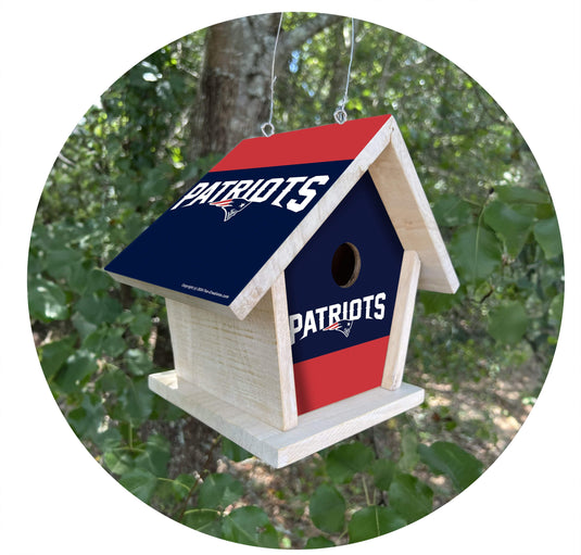 Fan Creations NFL New England Patriots-Themed Birdhouse – White Mahogany with Bright UV Printed Team Colors