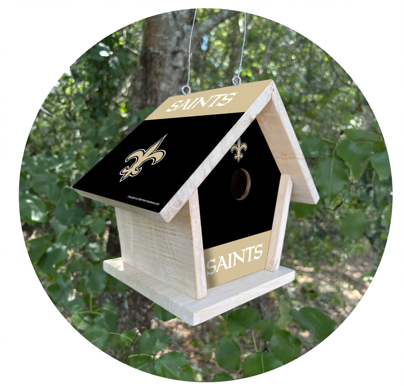 Load image into Gallery viewer, Fan Creations NFL New Orleans Saints-Themed Birdhouse – White Mahogany with Bright UV Printed Team Colors
