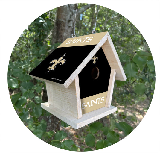 Fan Creations NFL New Orleans Saints-Themed Birdhouse – White Mahogany with Bright UV Printed Team Colors