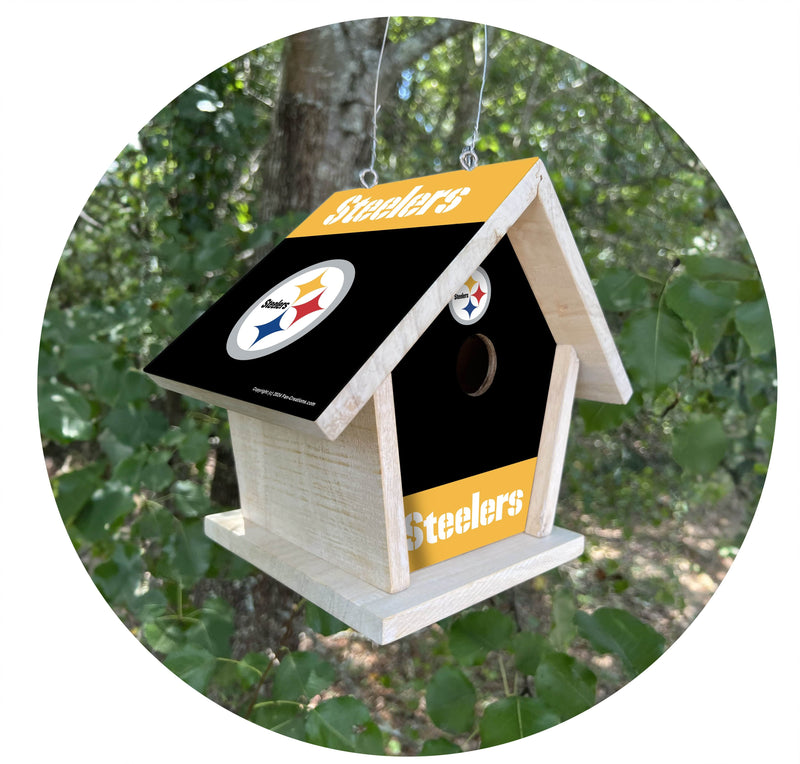 Load image into Gallery viewer, Fan Creations NFL Pittsburgh Steelers-Themed Birdhouse – White Mahogany with Bright UV Printed Team Colors
