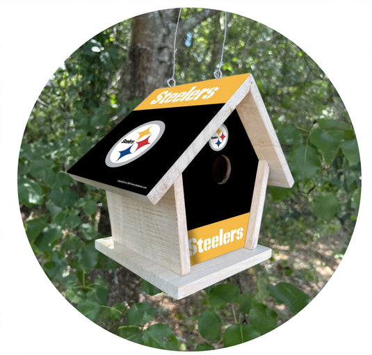 Fan Creations NFL Pittsburgh Steelers-Themed Birdhouse – White Mahogany with Bright UV Printed Team Colors