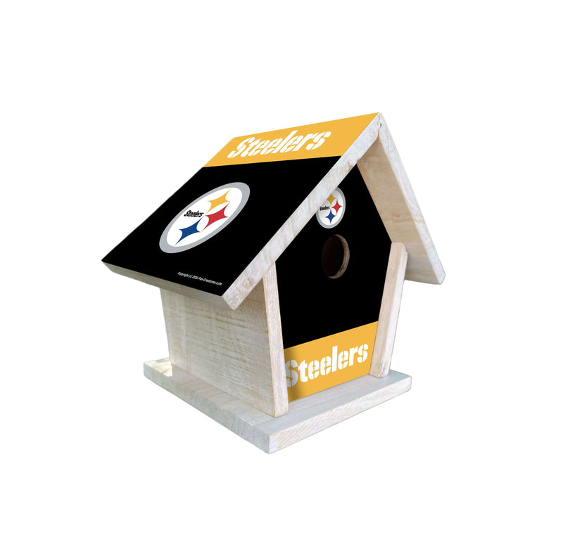 Load image into Gallery viewer, Fan Creations NFL Pittsburgh Steelers-Themed Birdhouse – White Mahogany with Bright UV Printed Team Colors

