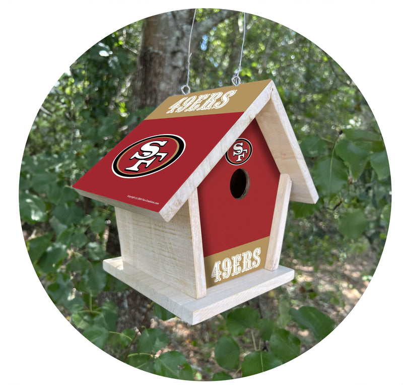 Load image into Gallery viewer, Fan Creations NFL San Francisco 49ers-Themed Birdhouse – White Mahogany with Bright UV Printed Team Colors
