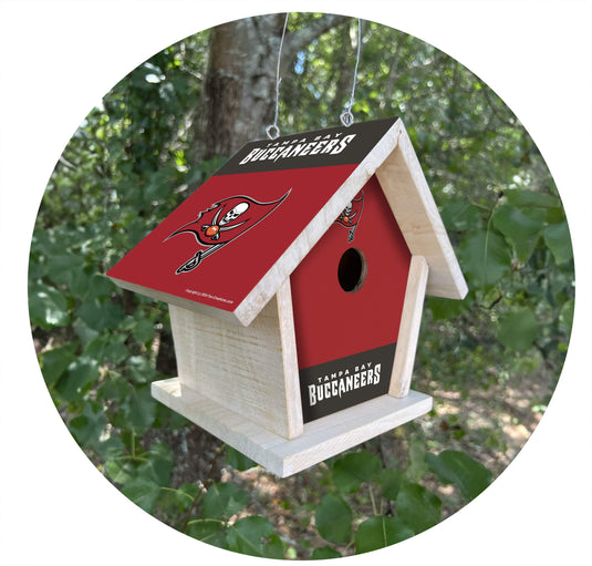Fan Creations NFL Tampa Bay Buccaneers-Themed Birdhouse – White Mahogany with Bright UV Printed Team Colors