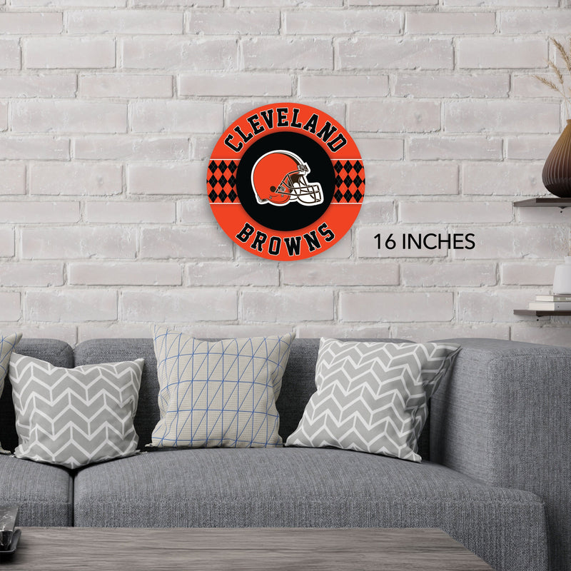 Load image into Gallery viewer, Fan Creations NFL Cleveland Browns Argyle 16inc Circle Wall Art
