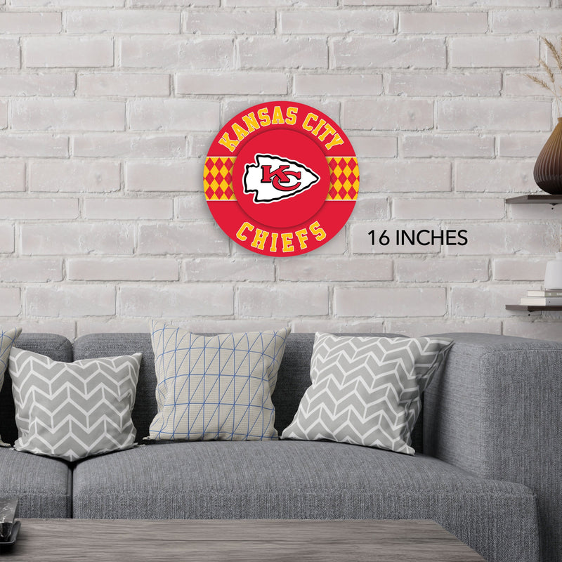 Load image into Gallery viewer, Fan Creations NFL Kansas City Chiefs Argyle 16inc Circle Wall Art
