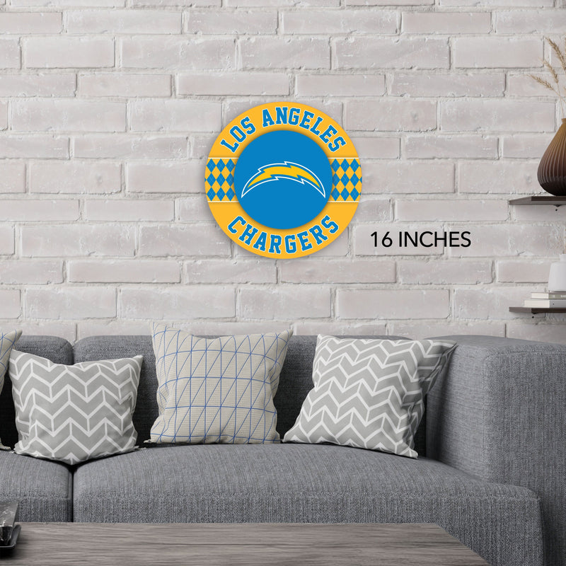 Load image into Gallery viewer, Fan Creations NFL Los Angeles Chargers Argyle 16inc Circle Wall Art
