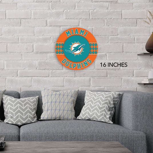 Fan Creations NFL Miami Dolphins Argyle 16inc Circle Wall Art