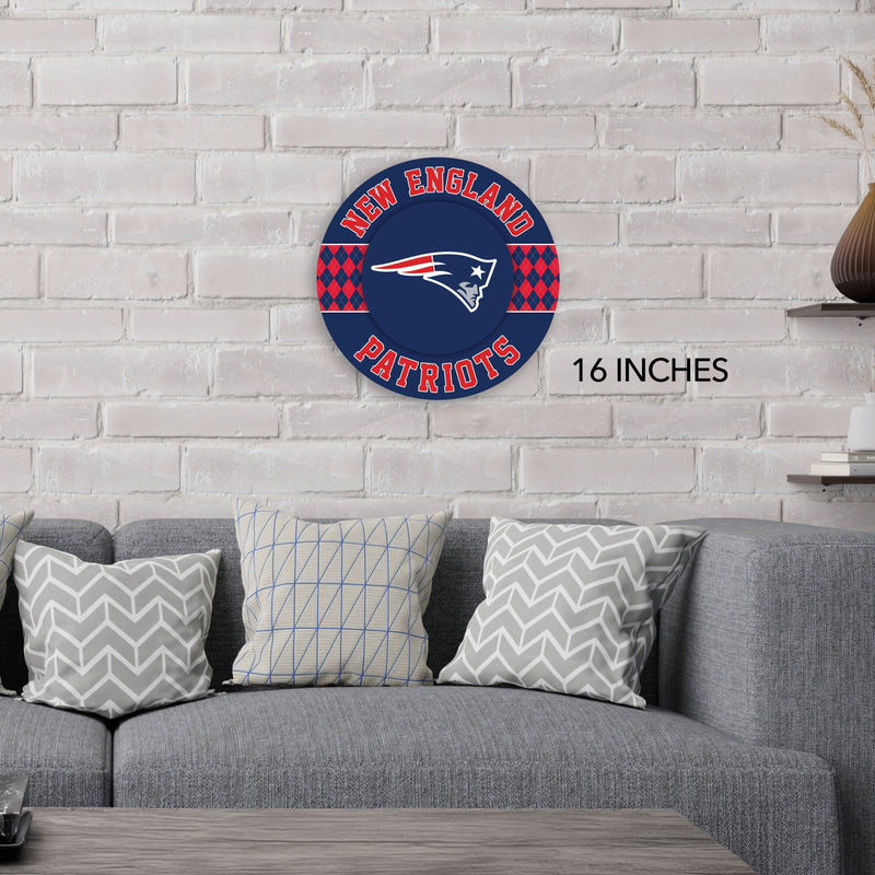 Load image into Gallery viewer, Fan Creations NFL New England Patriots Argyle 16inc Circle Wall Art
