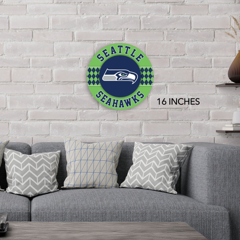 Load image into Gallery viewer, Fan Creations NFL Seattle Seahawks Argyle 16inc Circle Wall Art
