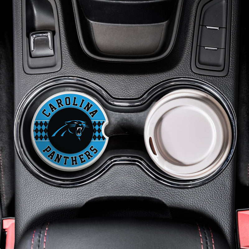 Load image into Gallery viewer, Fan Creations NFL Carolina Panthers Argyle Ceramic Car Coaster - 2 Pack
