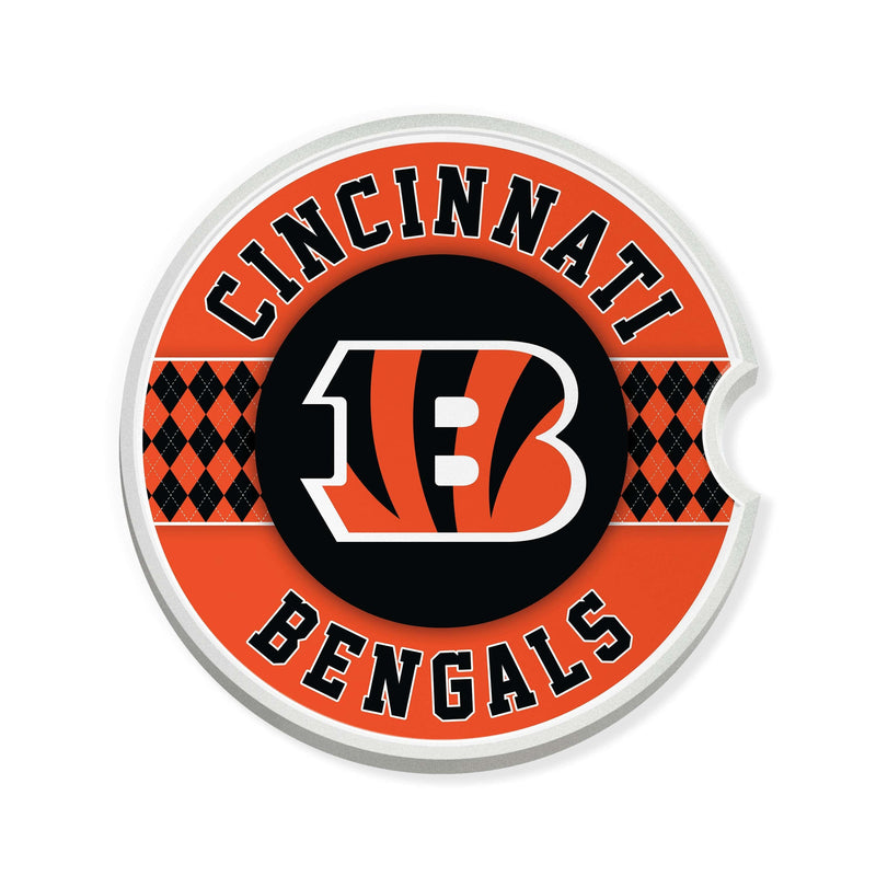 Load image into Gallery viewer, Fan Creations NFL Cincinnati Bengals Argyle Ceramic Car Coaster - 2 Pack
