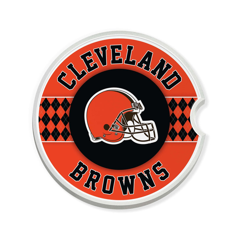 Load image into Gallery viewer, Fan Creations NFL Cleveland Browns Argyle Ceramic Car Coaster - 2 Pack

