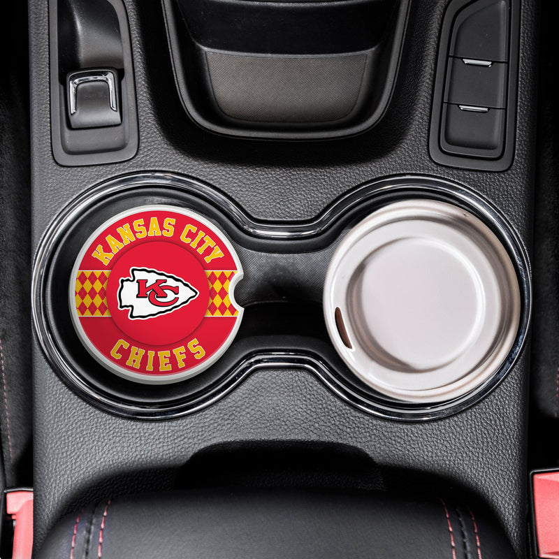 Load image into Gallery viewer, Fan Creations NFL Kansas City Chiefs Argyle Ceramic Car Coaster - 2 Pack
