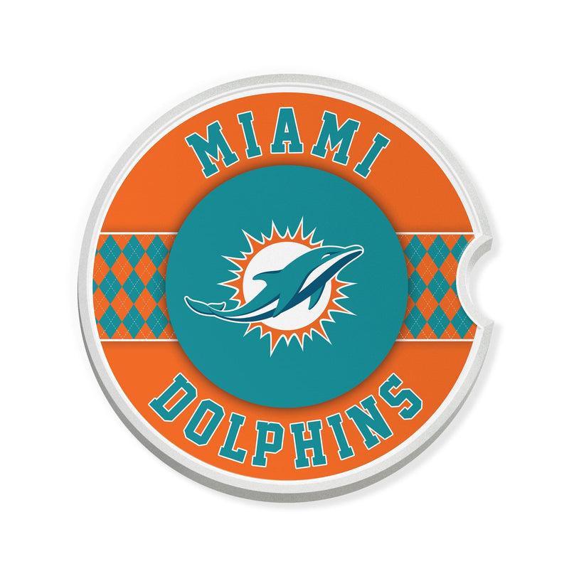 Load image into Gallery viewer, Fan Creations NFL Miami Dolphins Argyle Ceramic Car Coaster - 2 Pack
