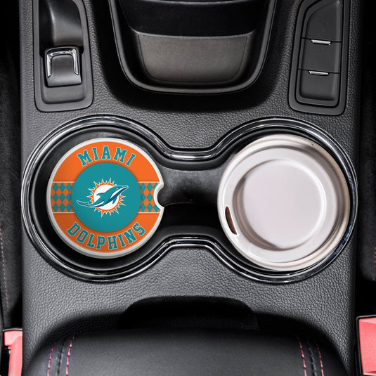 Fan Creations NFL Miami Dolphins Argyle Ceramic Car Coaster - 2 Pack
